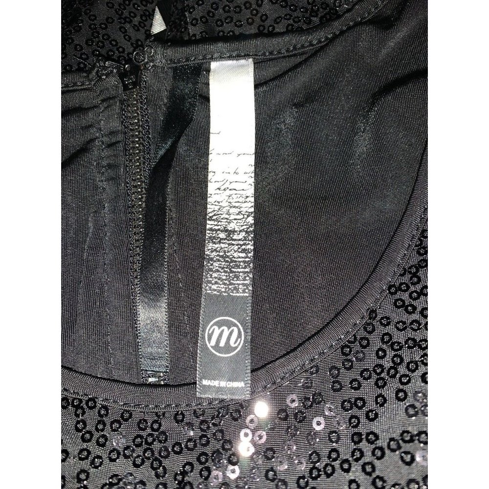 KENSIE Sz MEDIUM Black Sequined Mixed Media Peplum Dress Sleeveless Women's EUC - Picture 8 of 10